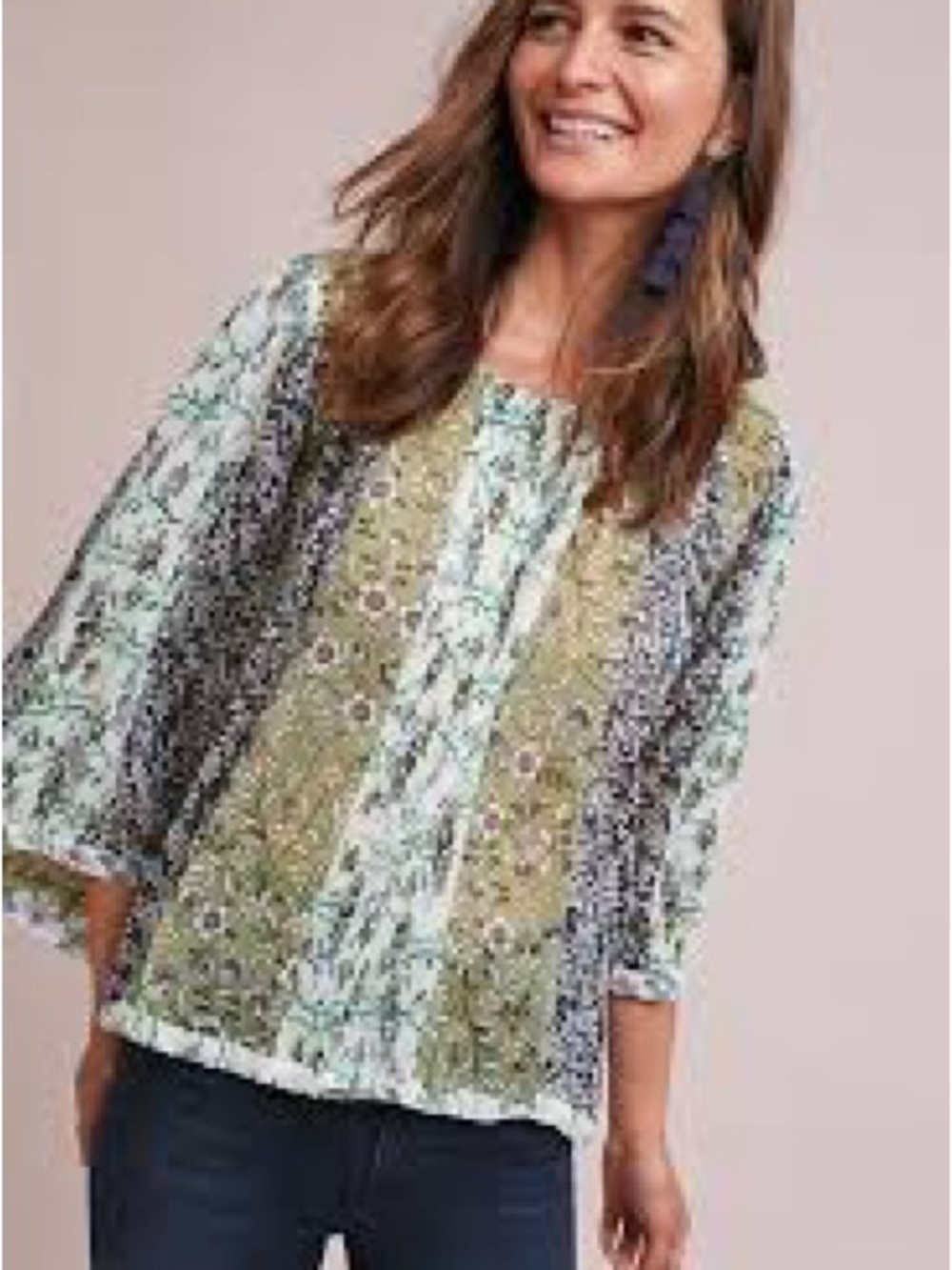 Blue Tassel Blusa floral Hilde Patchwork Sheer Blouse from Anthropologie